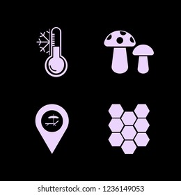 nature icon. nature vector icons set mushrooms, honeycombs, temperature snowflake and beach location