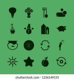 nature icon. nature vector icons set sun leaves, spade pitchfork, caldron and snowman