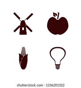 nature icon. nature vector icons set windmill, corn, apple and bulb