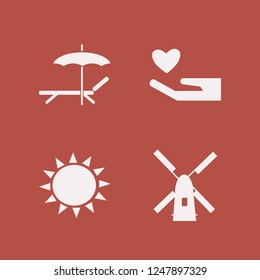 nature icon. nature vector icons set heart hand, sun, chaise lounge umbrella and windmill