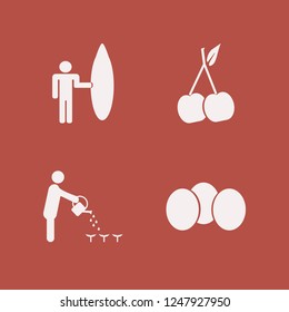 nature icon. nature vector icons set surfer with board, person watering can, eggs and cherry