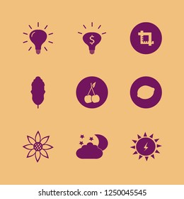 nature icon. nature vector icons set solar energy, leaf, sunflower and night
