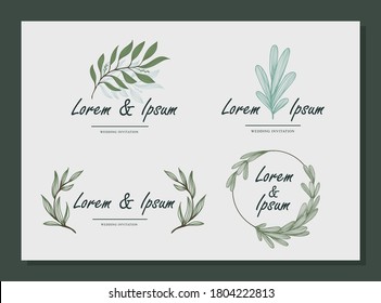 nature iconic initial wedding name. name tag wedding template set