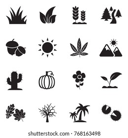 Nature Icons. Black Flat Design. Vector Illustration. 