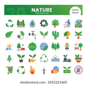 Paquete de iconos de Naturaleza. Estilo de iconos planos. Ilustración vectorial.