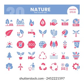 Nature Icons Bundle. Flat two color icons style. Vector illustration.
