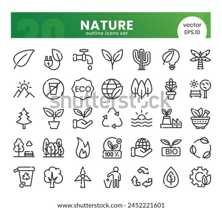Nature Icons Bundle. Outline icons style. Vector illustration.