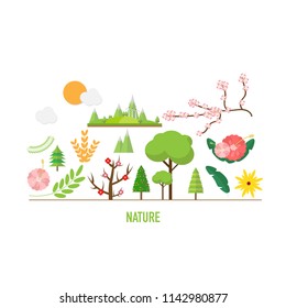 Nature icons in flat design.Vector illustration.
