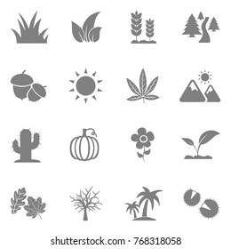 Nature Icons. Gray Flat Design. Vector Illustration. 