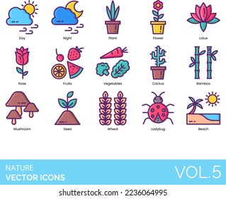 Nature Icons including Air, Ant, Ape, Autumn, Bamboo, Beach, Bear, Bee, Bird, Bug, Butterfly, Cactus, Canyon, Cat, Chicken, Cloud, Cow, Crocodile, Day, Deer, Desert, Dog, Earth, Elephant, Grass