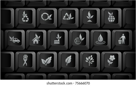 Iconos de la naturaleza en los botones del teclado del ordenador negro Ilustración original