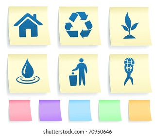 Nature Icons on Post It Note Paper Collection Original Illustration