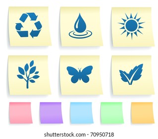 Nature Icons on Post It Note Paper Collection Original Illustration