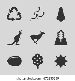 Nature icons set. set of 9 nature filled icons such as tree, antelope, kangaroo, nose, lemon, recycle, sperm