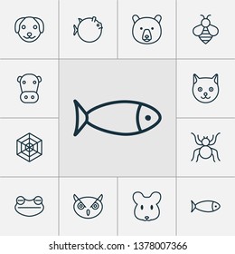 Nature icons set with arachnid, spider web, globefish and other toad elements. Isolated vector illustration nature icons.