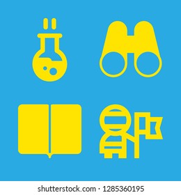 nature icons set with astronaut, flask and binoculars vector set