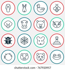 Nature icons set with bear, bunny, night fowl and other cobweb elements. Isolated vector illustration nature icons.
