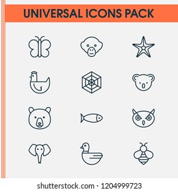 Nature icons set with bee, seafood, spider web and other marsupial elements. Isolated vector illustration nature icons.