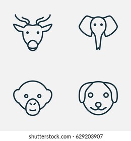 Nature Icons Set. Collection Of Baboon, Trunked Animal, Moose And Other Elements. Also Includes Symbols Such As Monkey, Puppy, Trunked.