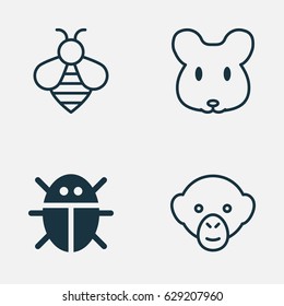 Nature Icons Set. Collection Of Baboon, Bumblebee, Rat And Other Elements. Also Includes Symbols Such As Rat, Insect, Monkey.