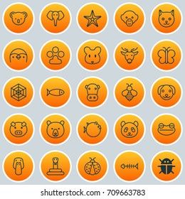 Nature Icons Set. Collection Of Baboon, Piglet, Ladybird And Other Elements. Also Includes Symbols Such As Serpent, Ladybird, Cow.