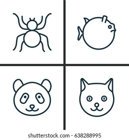 Nature Icons Set. Collection Of Bear, Butterflyfish, Kitten And Other Elements. Also Includes Symbols Such As Pussy, Cat, Globefish.