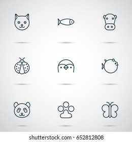 Nature Icons Set. Collection Of Bear, Diver, Ladybird And Other Elements. Also Includes Symbols Such As Butterfly, Print, Aquarium.