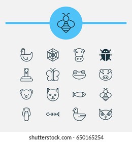 Nature Icons Set. Collection Of Beetle, Bumblebee, Duck And Other Elements. Also Includes Symbols Such As Night, Chicken, Owl.