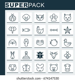 Nature Icons Set. Collection Of Bunny, Goose, Seafood Skeleton And Other Elements. Also Includes Symbols Such As Grizzly, Monkey, Goose.