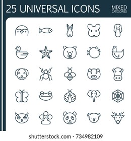 Nature Icons Set. Collection Of Bunny, Ladybird, Rat And Other Elements. 