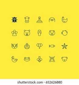 Nature Icons Set. Collection Of Butterflyfish, Beetle, Fish And Other Elements. Also Includes Symbols Such As Mallard, Owl, Amphibian.