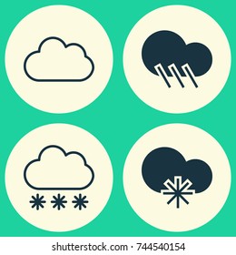 Nature Icons Set. Collection Of Cloud, Raindrop, Snowstorm And Other Elements. Also Includes Symbols Such As Cloudburst, Cloud, Rain.