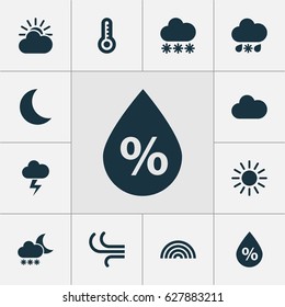 Nature Icons Set. Collection Of Cloudy, Moisture, Wet And Other Elements. Also Includes Symbols Such As Cloud, Snowy, Snow.