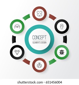 Nature Icons Set. Collection Of Diver, Ladybird, Moose And Other Elements. Also Includes Symbols Such As Mallard, Ladybug, Deer.