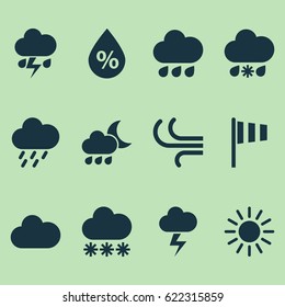 Nature Icons Set. Collection Of Douche, Flash, Flag And Other Elements. Also Includes Symbols Such As Cold, Hate, Wind.