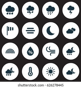Nature Icons Set. Collection Of Douche, Temperature, Moon And Other Elements. Also Includes Symbols Such As Cloud, Douche, Wind.