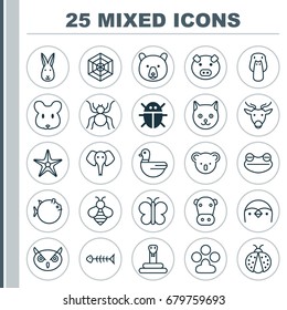 Nature Icons Set. Collection Of Duck, Toad, Moth And Other Elements. Also Includes Symbols Such As Kine, Bear, Cobweb.