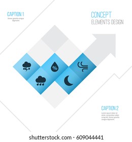 Nature Icons Set. Collection Of Flash, Moon, Breeze And Other Elements. Also Includes Symbols Such As Drop, Light, Flash.