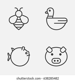 Nature Icons Set. Collection Of Goose, Piglet, Bumblebee And Other Elements. Also Includes Symbols Such As Fish, Butterflyfish, Piggy.