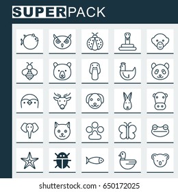 Nature Icons Set. Collection Of Grizzly, Bunny, Toad And Other Elements. Also Includes Symbols Such As Sea, Koala, Paw.