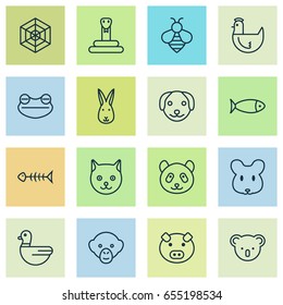 Nature Icons Set. Collection Of Hen, Bear, Puppy And Other Elements. Also Includes Symbols Such As Pussy, Bee, Serpent.