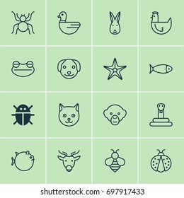 Nature Icons Set. Collection Of Hen, Fish, Beetle And Other Elements. Also Includes Symbols Such As Bumblebee, Animal, Puppy.