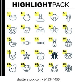 Nature Icons Set. Collection Of Kine, Puppy, Marsupial And Other Elements. Also Includes Symbols Such As Mallard, Chimpanzee, Marsupial.