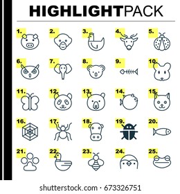 Nature Icons Set. Collection Of Kine, Piglet, Spider And Other Elements. Also Includes Symbols Such As Butterflyfish, Web, Globefish.