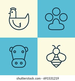 Nature Icons Set. Collection Of Kine, Claw Print, Bumblebee And Other Elements. Also Includes Symbols Such As Poultry, Hen, Milk.