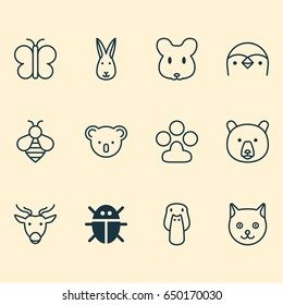 Nature Icons Set. Collection Of Kitten, Diver, Moth And Other Elements. Also Includes Symbols Such As Pussy, Goose, Marsupial.