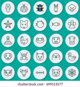Nature Icons Set. Collection Of Kitten, Moose, Claw Print And Other Elements. Also Includes Symbols Such As Spider, Reptile, Poultry.