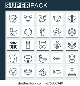 Nature Icons Set. Collection Of Ladybird, Seafood Skeleton, Goose And Other Elements. Also Includes Symbols Such As Paw, Deer, Goose.
