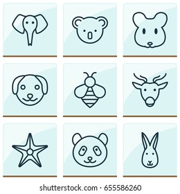 Nature Icons Set. Collection Of Moose, Rat, Puppy And Other Elements. Also Includes Symbols Such As Sea, Rabbit, Bee.