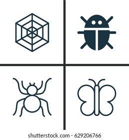 Nature Icons Set. Collection Of Moth, Beetle, Cobweb And Other Elements. Also Includes Symbols Such As Moth, Spider, Beetle.